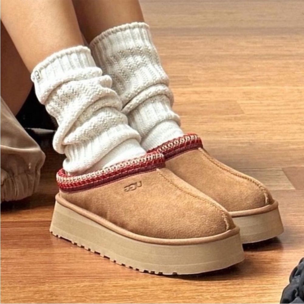 NEW UGG® Tazz Suede Platform Slipper Clogs Chestnut Size 8